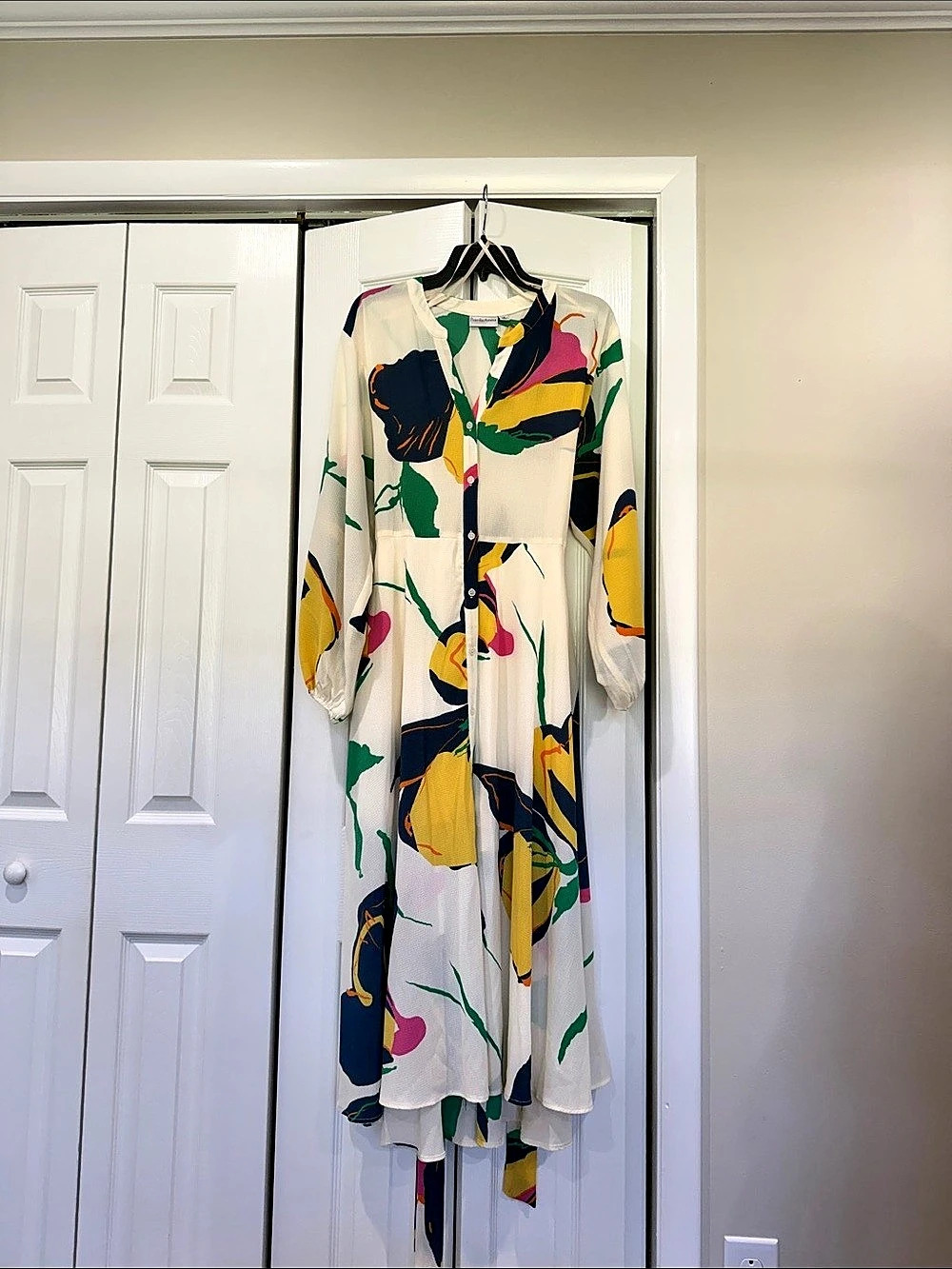Silk Shirtdress Maxi Dress White & Green